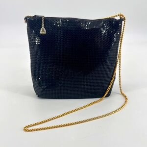 Whiting & Davis Iconic Crystal Metal Mesh Black Chain Mail Crossbody Bag Purse